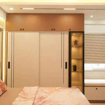 DSR Highland Greenz | Bedroom With Wardrobe | 3BHK Apartment Interior Design In