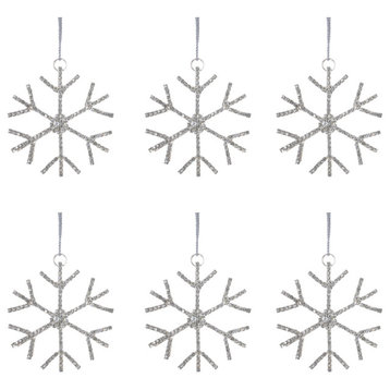 Serene Spaces Living Set of 6 Silver Rhinestone Snow Flake Ornaments, 3" Dia