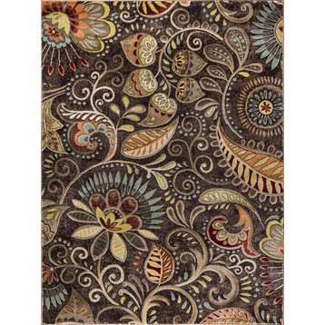 Giselle Transitional Floral Area Rug, Brown, 7'10'' X 10'3''