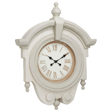 Antique Wood Round Wall Clock With Arched Frame and Finials