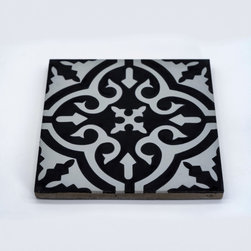 Moroccan Mosaic and Tile House - Argana Handmade Cement Tile, Black/Gray, Sample - Wall And Floor Tile