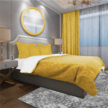 Luxury Golden Floral Glam Duvet Cover Set, King