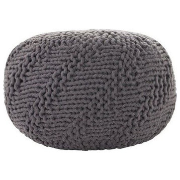 GDF Studio Ashbury Indoor/Outdoor Hand Knit Fabric Weave Pouf, Dark Gray