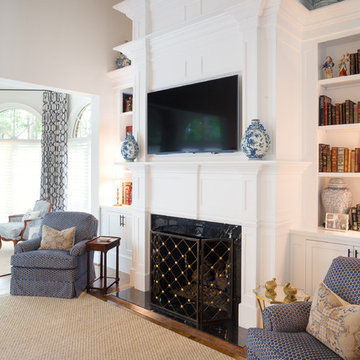 Large Fireplace Mantle & Bookshelves