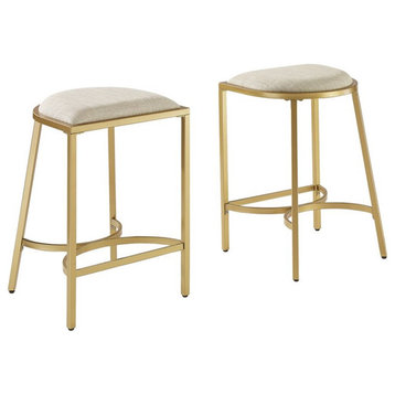 Crosley Furniture Ellery 24" Traditional Metal Stools in Oatmeal/Gold (Set of 2)