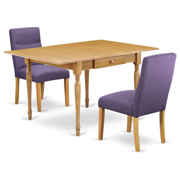 3-Piece Table Set For 2 Table, 2 Parsons Chairs, Dahlia, Drop Leaf Table, Oak