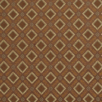 Diamond Brown, Green And Gold Damask Upholstery And Drapery Fabric By The Yard