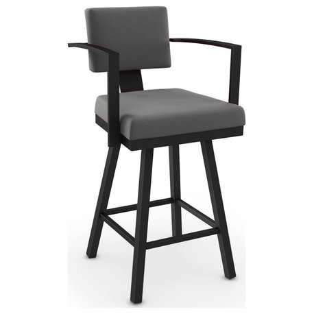 Amisco Akers Swivel Counter and Bar Stool, Grey Polyester / Black Metal, Counter Height