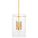 Hudson Valley - Barlow 6-Light Lantern, Aged Brass - An organic modern take on traditional lantern lighting, Barlow's Aged Brass, rattan-wrapped candlesticks bring natural beauty to this elegant pendant. Bulbs set in both directions fill the clear glass shade with brilliant light.