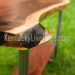 Custom Live Edge Console Table With Shelf On Steel Frame - Console Tables