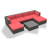 Hawaii Outdoor Patio Furniture Sofa Sectional, 7-Piece Set, Coral Red