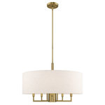 Livex Lighting - Livex Lighting Antique Brass 5 + 1 * Light Pendant Chandelier - This 6 light pendant from the Meridian collection has a clean, crisp look and contemporary appeal while offering antiquate light with the 5 up lights and the 1 down light. The sleek design and angular arm feature a antique brass finish. The hand crafted oatmeal fabric hardback shade offers warm light for your surroundings.
