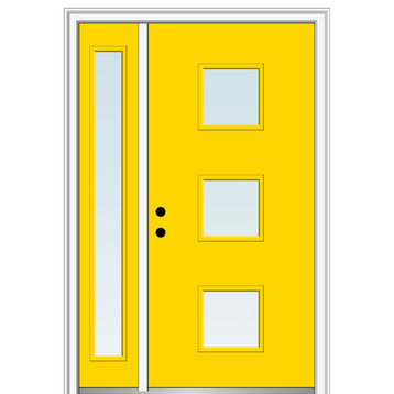 53"x81.75" 3-Lite Square Clear RH Inswing Fiberglass Door With Sidelite