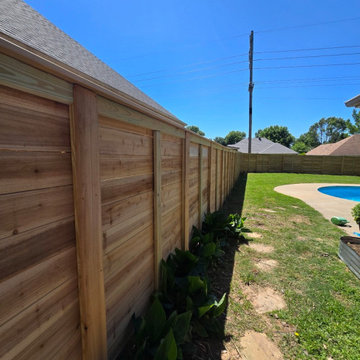 Horizontal Cedar Privacy Fence & Custom Metal-Framed Gate in Fayetteville, AR
