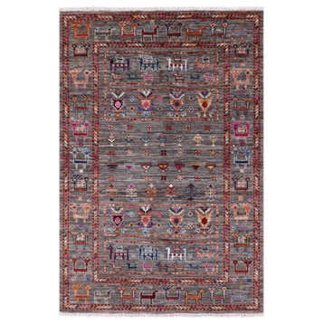 Tribal Persian Gabbeh Hand-Knotted Wool Rug 3' 4" X 4' 10" - Q13840