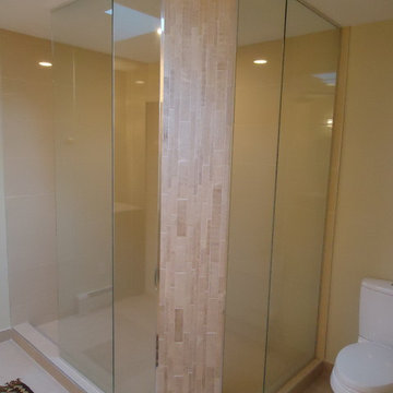 Modern master bathroom with glass shower enclosure