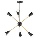 Maxim Lighting - Maxim Lighting Lovell 6-Light Pendant w/Bulbs, Black/Brass - A classic mid-century look, the Lovell collection features two sizes of sputnik chandeliers and streamlined sconces perfect for bath vanity applications. Available in a Black/Satin Brass finish combination. Light bulbs nest inside the metal cones to become an element of the design.