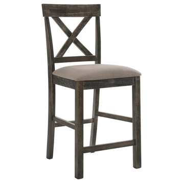 Acme Martha Ii Set Of 2 Counter Height Chair With Tan Linen And Gray 73832