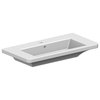 Rectangular White Ceramic Wall-Mounted or Vessel Sink, One Hole