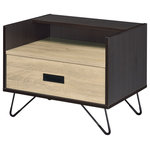 Acme Furniture - Melkree Accent Table, Oak and Black Finish - Make good use of empty space beside bed or sofa with the Melkree Accent Table. The accent table features a clean-lined silhouette, with a rich black finish for industrial look. There is a ample table top space with a storage drawer and a open compartment that keep your everyday items at hand. With design elements and versatile storage, The accent table will be an eye-catching complement to your living room or bedroom.