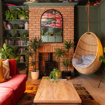 Vibrant Living Room with Statement Ceiling