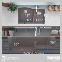 Karran Undermount Quartz 32" 60/40 Double Bowl Kitchen Sink, Concrete