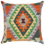Bareens Designer Rugs - Geometric Turkish Maurine Hand Woven Kilim Throw Pillow - Embellish your home with this timeless casual chic handmade Southwestern Kilim throw pillow covers made with and cotton. Constructed on a loom by Nomad Turkman people with hand spun and Natural Vegetable dyes these beautiful Kilim pillow covers are known for their beautiful repetitive geometrical, naturalistic floral and traditional patterns yet still giving it a moden look. Masterfully artisan-crafted on traditional Kilim looms with a contemporary fashion palette producing bold intricate sharp patterns making them a standout piece in any decor.