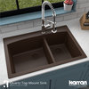 Karran Drop-In Quartz 33" 1-Hole 60/40 Double Bowl Kitchen Sink, Brown