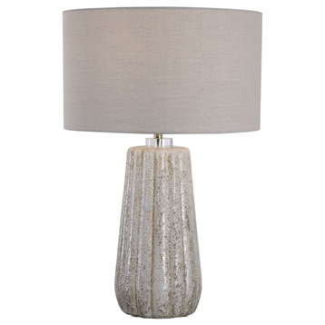 Rustic Pitted Porous Ivory Stone Ceramic Table Lamp Modern Lodge Earth Tones
