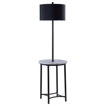 Floor Lamp with Table and Built-In USB, Black