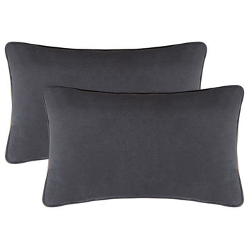 A1HC Soft Velvet Throw Pillow Covers Only, Set of 2, Dark Grey, 12"x20"