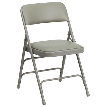 Hercules Series Curved Triple Braced and Double Hinged Upholstered Metal Chair, Gray Vinyl/Gray Frame