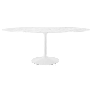 Modway Lippa 78" Oval Artificial Marble Dining Table, White