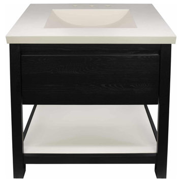 30" Solace Vanity Base in Midnight Oak with Palomar Vanity Top and Sink in Pearl