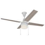 Craftmade - Craftmade CON484C1 Connery 48" 4 Blade Indoor Ceiling Fan - - White - Craftmade&#39;s Connery ceiling fan offers a distinctively modern look - with state-of-the art performance to match. An integrated, energy-efficient light fixture shines with a lustrous warmth. The whisper-quiet motor is reversible for year round comfort. Features Fixture includes an opal frost glass shade Fan is controllable by a pull chain (included) Includes (1) 6" downrod Integrated LED light kit Color Temperature: 3000K Lumens: 1250 CRI: 90 Watts: 16 Uses a standard AC motor UL rated for dry locations Comes with a 15 year limited warranty Dimensions Blade Span: 48" Height: 19" Width: 48" Wire Length: 18" Canopy Height: 3-7/8" Canopy Width: 5-13/16" Blade Specifications Number of Blades: 4 Blades Included: Yes Blade Pitch: 11 Degrees Reversible Blades: Yes Fan Blade Material: MDF Motor Specifications Speeds: 3 CFM high: 4919 (cubic feet per minute) RPM high: 230, low: 92 Reversible Motor: Yes Electrical Specifications Bulb Base: Integrated LED Number of Bulbs: 1 Bulb Included: Yes Lumens: 1250 Wattage: 16 watts Voltage: 120 volts Color Temperature: 3000K Color Rendering Index: 90CRI