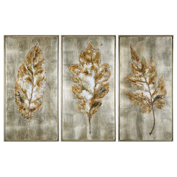Champagne Leaves Modern Art, Set of 3 Designed by Grace Feyock