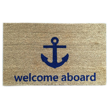 Hand Painted "Anchor" Welcome Mat, "Welcome Aboard"