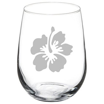 Wine Glass Goblet Hibiscus Flower, 17 Oz Stemless