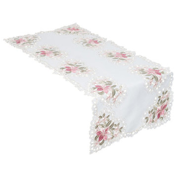 Blush Embroidered Cutwork Table Runner, White, 16"x34"