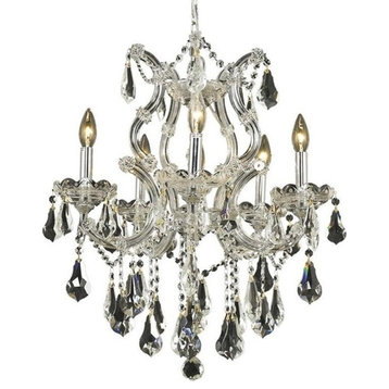 Elegant Maria Theresa Dining Room Light, Chrome Finish With Royal Cut Crystal