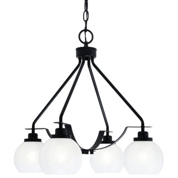 Odyssey 4 Light, Chandelier In Matte Black Finish With 5.75" White Marble Glass