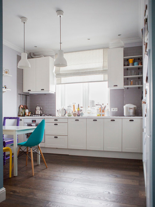 Contemporary Kitchen with Gray Backsplash Design Ideas & Remodel