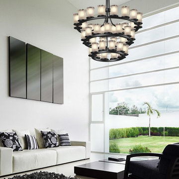 Veneto Luce Dakota 3-Tier Ring Chandelier, Inverted, Cylinder With Rippled Rim i