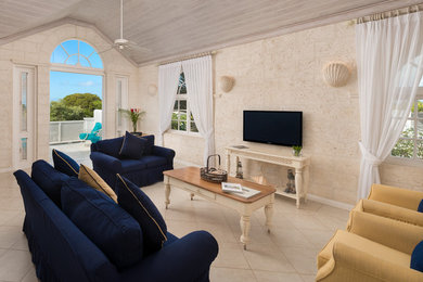 Example of a large island style living room design in Other