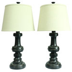 Urbanest - Set of 2 Lafayette Table Lamps, Distressed Black Finish - A stylish way to light up your favorite spaces. This lamp set includes 2 lamp bases in distressed black finish with subtle gold highlights, 2 7" nickel harps, 2 12" natural linen lamp shades, and 2 matching finials. The maximum recommended wattage is 100 watts (Type A). Bulb not included. These lamps are UL-Listed.