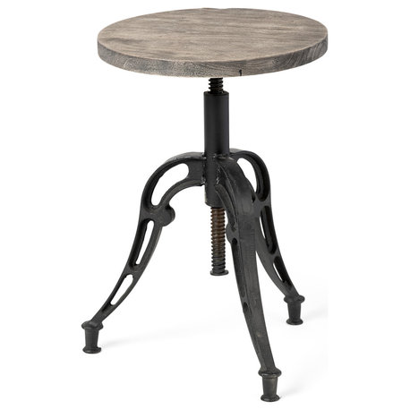 Emslie Grey-Brown Wood Seat With Adjustable Black Metal Frame Counter Stool