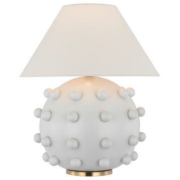 Linden Medium Orb Table Lamp in Plaster White with Linen Shade
