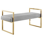 Inspired Home - Inspired Home Maddyn Bench,Upholstered, Velvet Gray/Gold - Inspire your home decor with this seductively elegant contemporary bench from our designer selection. The inviting open frame design, supported by a sleek polished metal frame, is complemented with a luxurious upholstery finish. This stunning bench comes in either your choice of chrome or gold frames that blend effortlessly with any bedroom, living room or entryway decor. This modern and stylish designer bench is perfect as a stand-alone piece or as an additional seating option for any room.