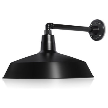 17in. Barn Light Fixture With Gooseneck Arm, Satin Black, 13" Long Straight Arm