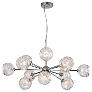 Ginherd Chrome 12-Light Satellite Chandelier With Clear Twisted Rib Glass Shades